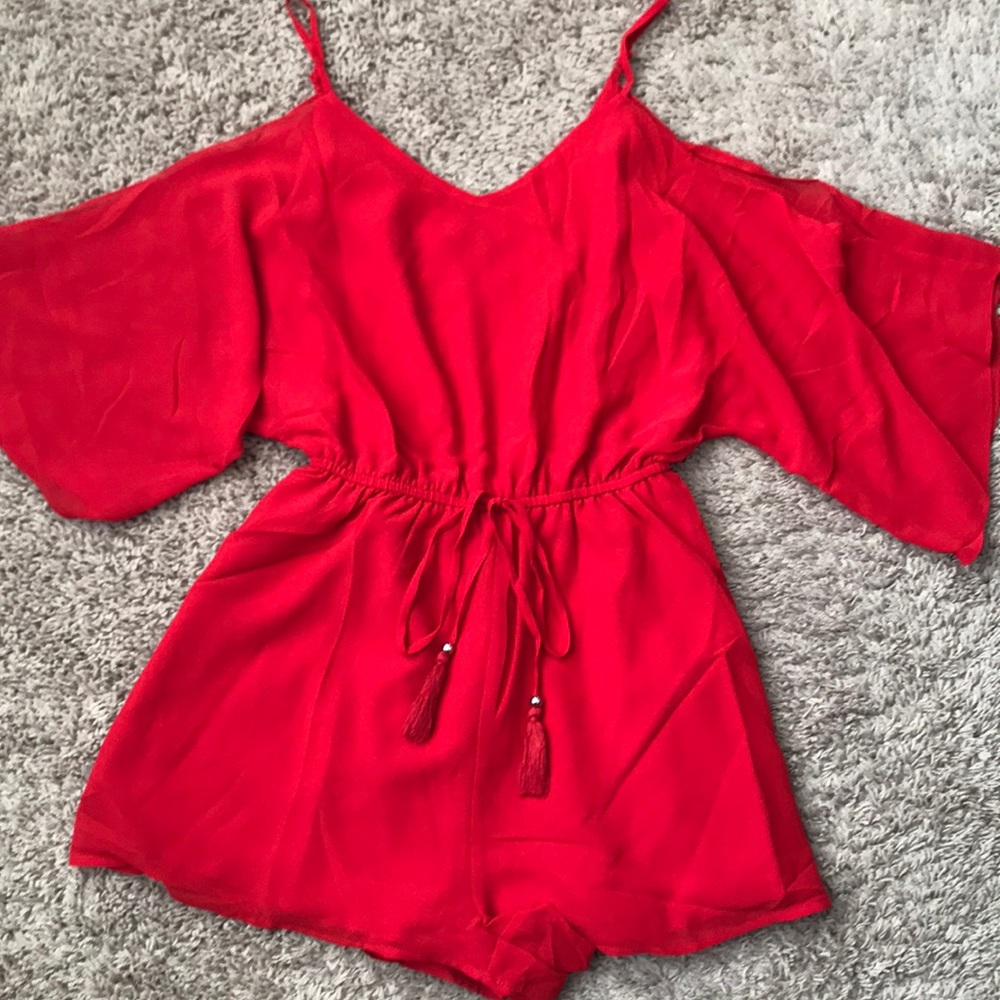 Red cold shoulder romper- brand new, never worn